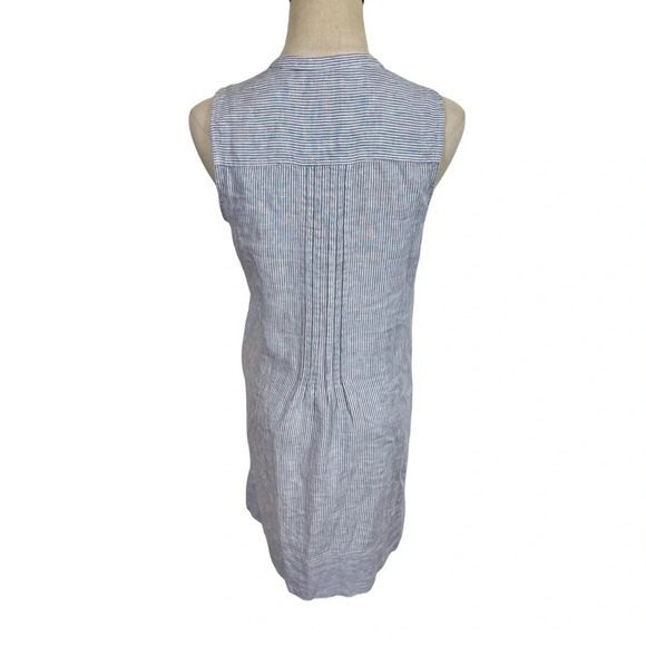 Faherty Isha 100% Linen Dress Blue Mini Stripe Pintuck WDS2119-BMT Bestseller - Picture 8 of 10